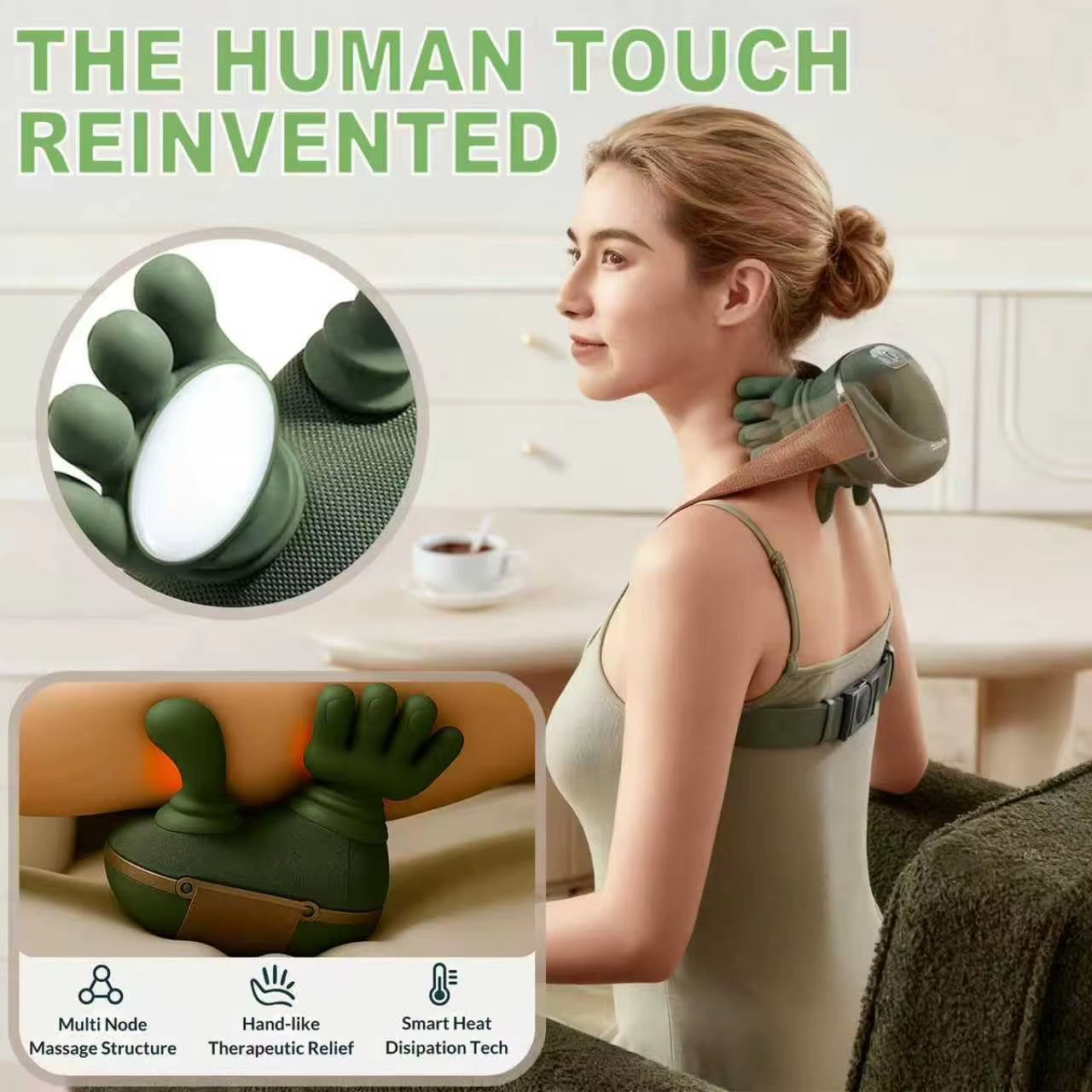 4D Wireless Massager Shiatsu Deep Tissue Relief with Heat Bionic Tissue Shiatsu Electric Massage for Necks, Back, Shoulders